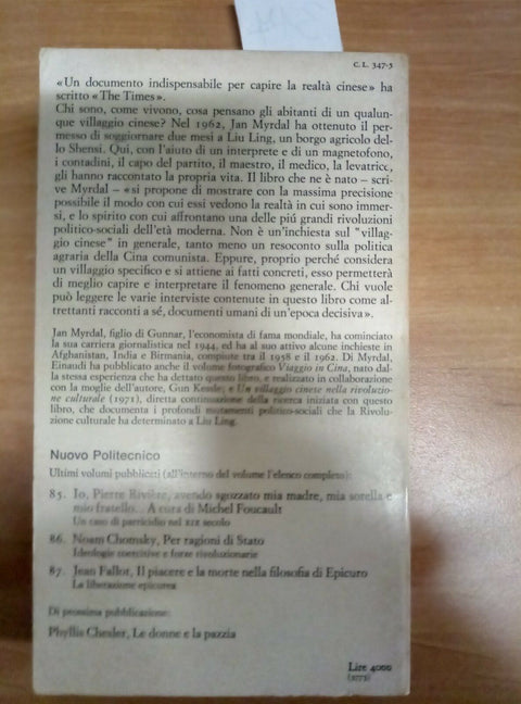 RAPPORTO DA UN VILLAGGIO CINESE COMUNE AGRICOLA DELLO SHENSI 1969 EINAUDI 4°EDIZ