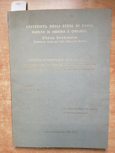 Universita' di Pavia TESI DI LAUREA Fontana Giovanni MEDICINA salute mentale