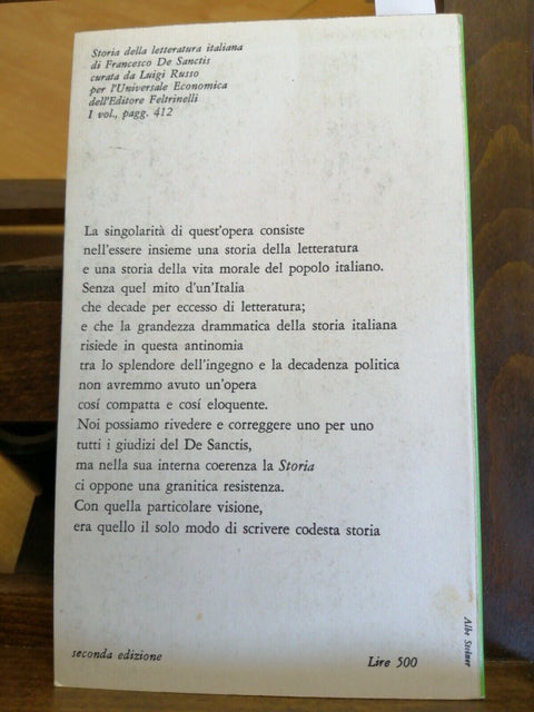 F. DE SANCTIS - STORIA DELLA LETTERATURA ITALIANA VOL.1 FELTRINELLI 1960 (1