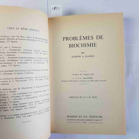 PROBLEMES DE BIOCHIMIE Edwin Dawes 1975 MASSON problemi di biochimica