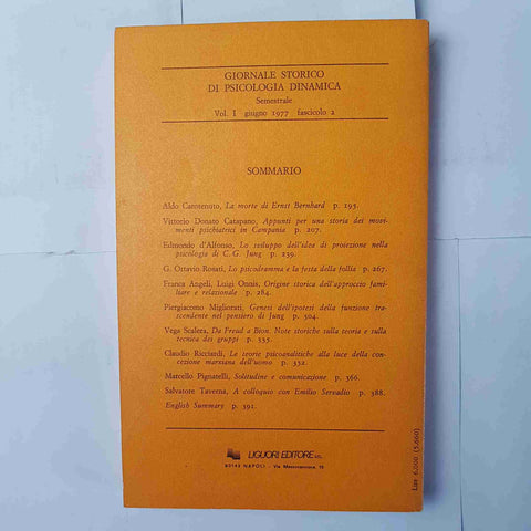 GIORNALE STORICO DI PSICOLOGIA DINAMICA 1977 LIGUORI EDITORE carotenuto bernhard