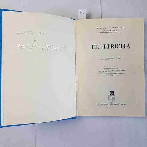 ELETTRICITA' - NATHANIEL FRANK - 1963 EDITRICE AMBROSIANA elettricità