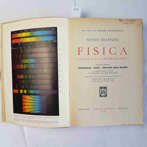 NUOVO TRATTATO DI FISICA CLASSICA E CONTEMPORANEA 2 HOEPLI - CASTELFRANCHI 1937