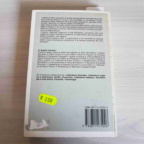 GUIDE BIBLIOGRAFICHE LETTERATURA ITALIANA - CUDINI - GARZANTI - 1988