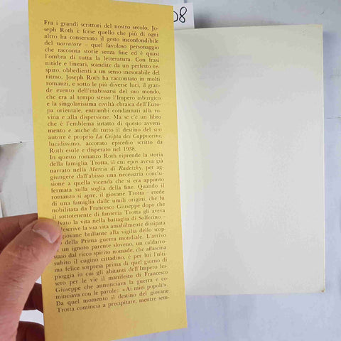 JOSEPH ROTH La cripta dei cappuccini 1977 BIBLIOTECA ADELPHI 54 romanzo