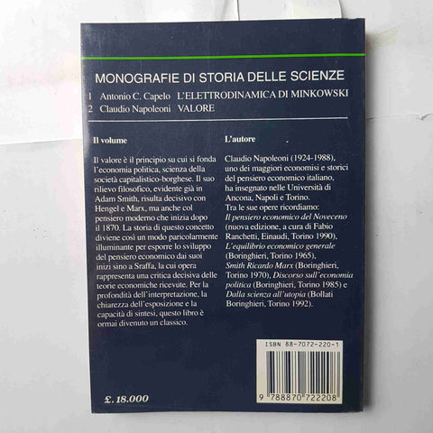 VALORE monografie di storia delle scienze CLAUDIO NAPOLEONI 1994 IUCULANO GIANNI