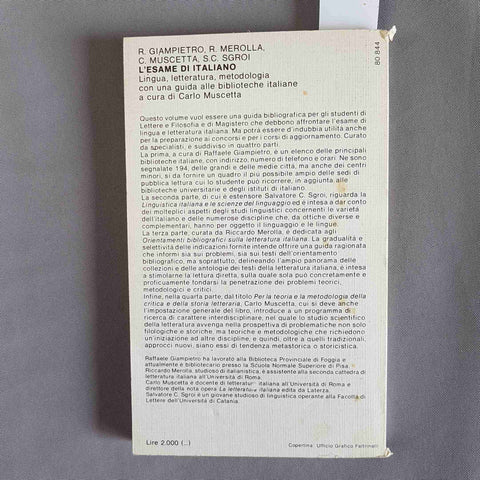 L'ESAME DI ITALIANO lingua letteratura metodologia 1979 FELTRINELLI Muscetta C.