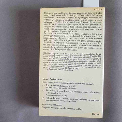IL CARCERE IN ITALIA carcerati carcerieri ideologia carceraria EINAUDI SALIERNO