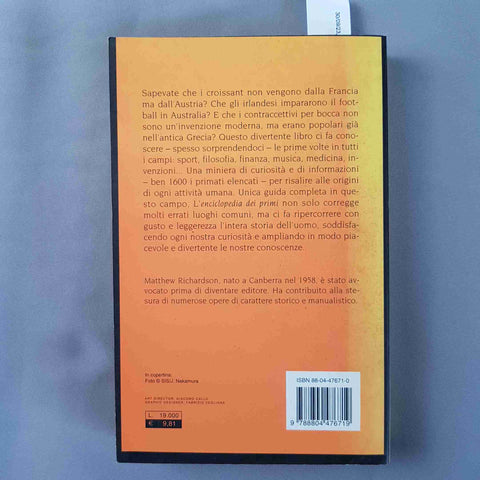 L'ENCICLOPEDIA DEI PRIMI Matthew Richardson 2000 MONDADORI scoperte invenzioni