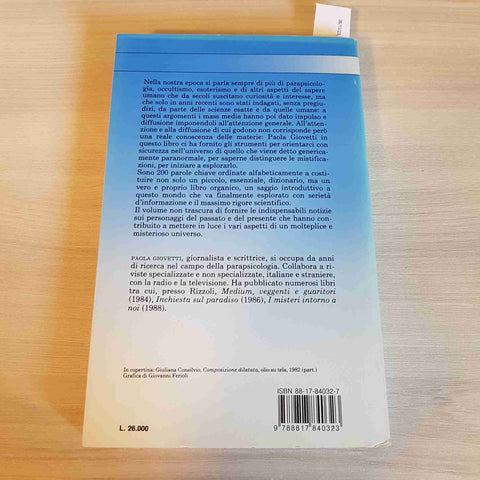 IL PARANORMALE IN 200 PAROLE CHIAVEesoterismo PAOLA GIOVETTI 1990 RIZZOLI