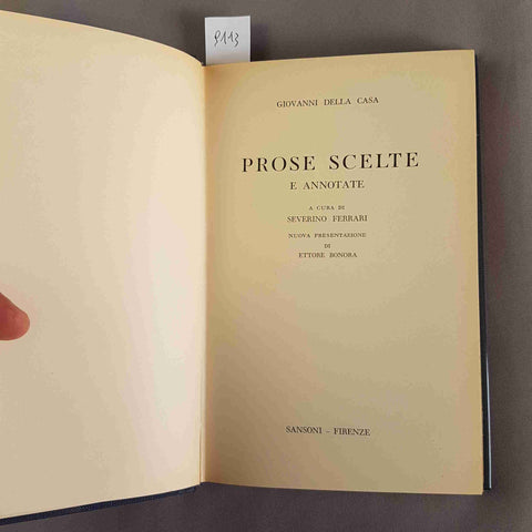 GIOVANNI DELLA CASA Prose scelte 1957 SANSONI biblioteca carducciana