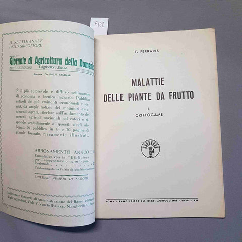 MALATTIE DELLE PIANTE DA FRUTTO 1934 FERRARIS agraria CRITTOGAME agricoltori