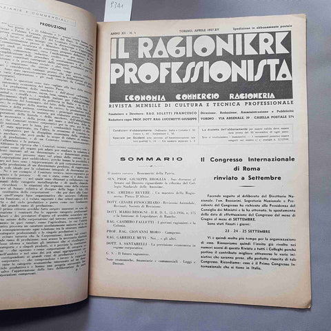 IL RAGIONIERE PROFESSIONISTA aprile 1937 ECONOMIA COMMERCIO RAGIONERIA rivista