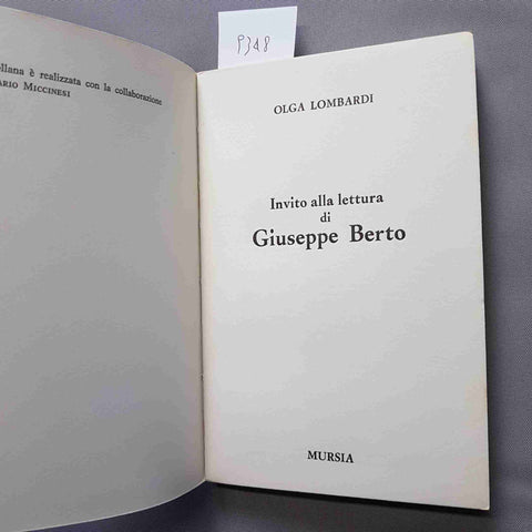 INVITO ALLA LETTURA DI BERTO Olga Lombardi 1974 MURSIA