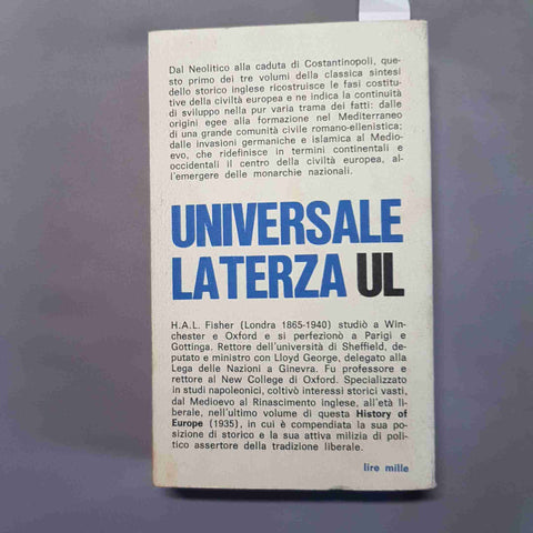 FISHER storia d'Europa 1: STORIA ANTICA E MEDIEVALE 1969 LATERNZA
