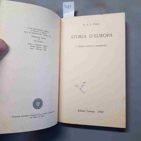 FISHER storia d'Europa 1: STORIA ANTICA E MEDIEVALE 1969 LATERNZA