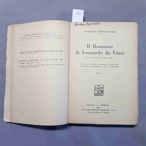 DEMETRIO MEREZKOWSKY il romanzo di Leonardo da Vinci 1 BARION 1933