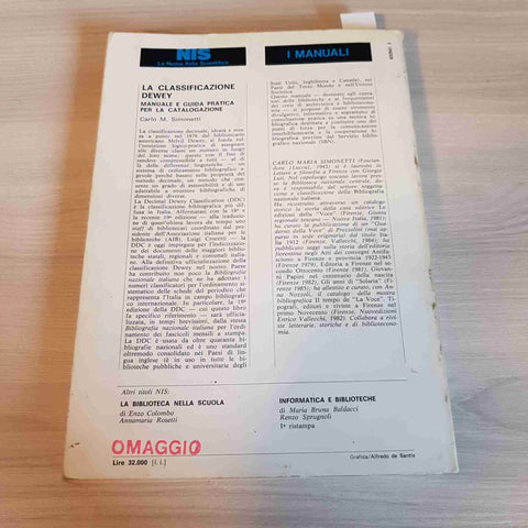 LA CLASSIFICAZIONE DEWEY manuale e guida pratica catalogazione NIS - SIMONETTI