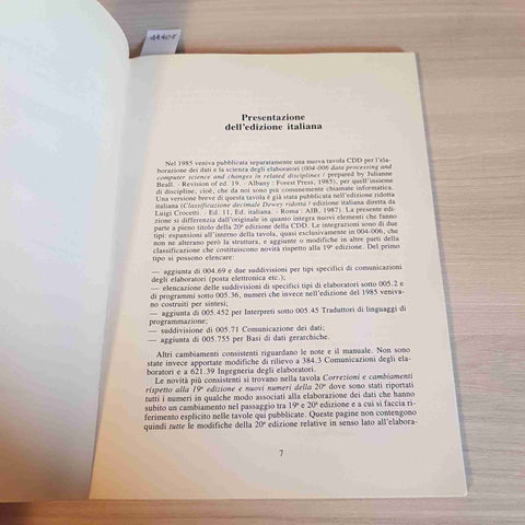 LA CLASSIFICAZIONE DECIMALE DEWEY 004-006 - AIB biblioteche 1988