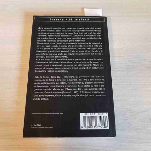 ANCHE TU MATEMATICO introduzione alla scienza numeri ROBERTO VACCA - GARZANTI