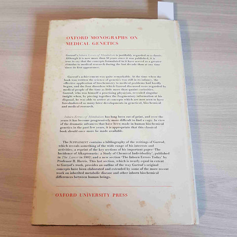 GARROD'S INBORN ERRORS OF METABOLISM - HARRIS - OXFORD 1963 medical genetics