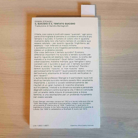 IL SUICIDIO E IL TENTATO SUICIDIO - STENGEL - ERWIN STENGEL 1977 FELTRINELLI