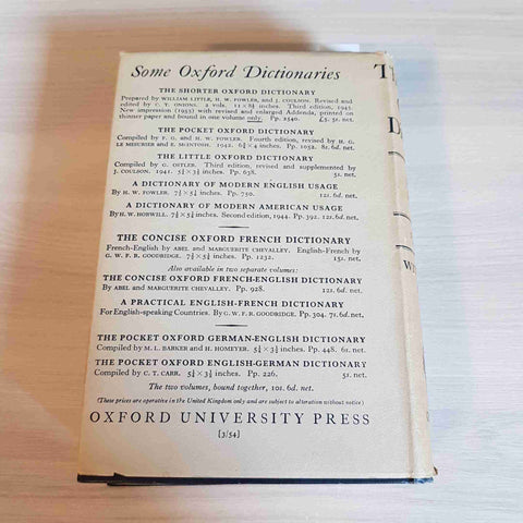 THE CONCISE OXFORD DICTIONARY 1540 pages with thumb index FOURTH EDITION 1954