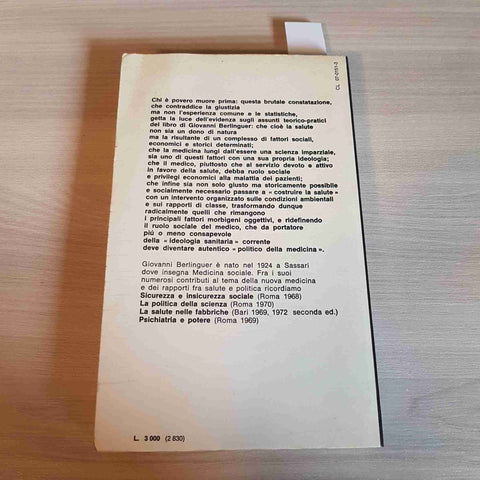 MEDICINA E POLITICA temi e problemi GIOVANNI BERLINGUER - DE DONATO - 1973