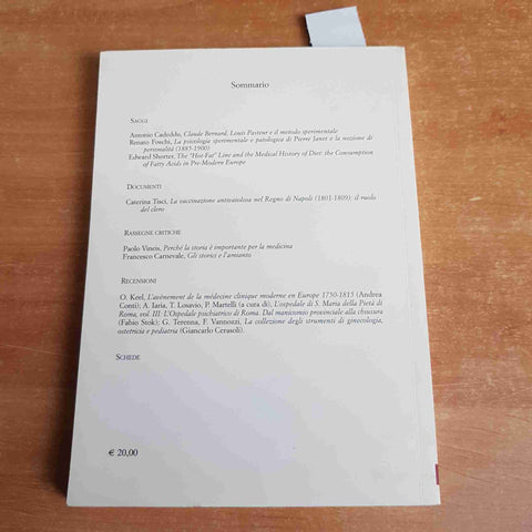 MEDICINA & STORIA 5 POLISTAMPA 2003 Pasteur psicologia sperimentale amianto