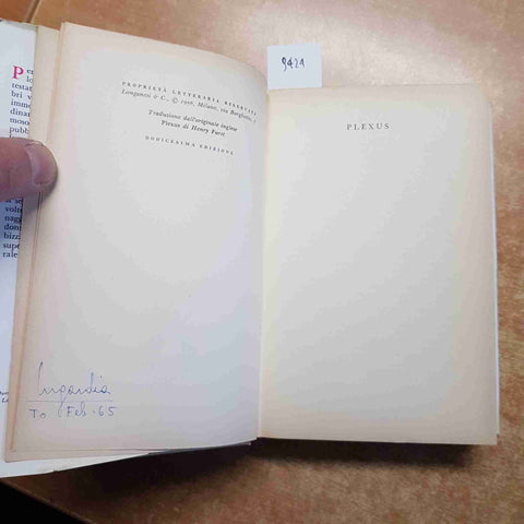 HENRY MILLER - PLEXUS romanzo 1964 LONGANESI 12°ed. RILEGATO