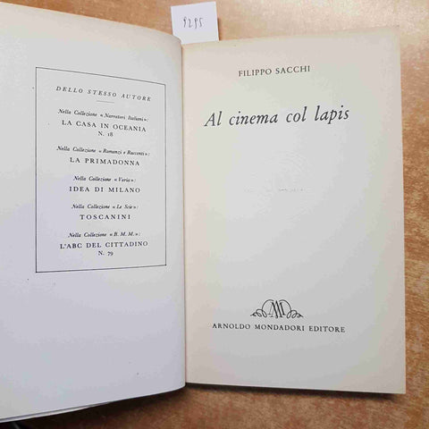 FILIPPO SACCHI - AL CINEMA COL LAPIS 1958 MONDADORI 1°edizione ILLUSTRATO