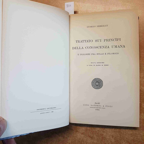 BERKELEY Trattato sui principi della conoscenza umana e dialoghi... 1955 LATERZA