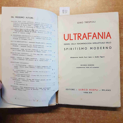 SPIRITISMO MODERNO ULTRAFANIA Gino Trespioli 1936 HOEPLI 2°edizione ESOTERISMO