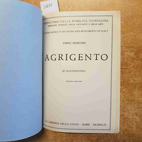 GUIDA DI AGRIGENTO Pirro Marconi 1949 la libreria dello stato EDIZIONE INGLESE