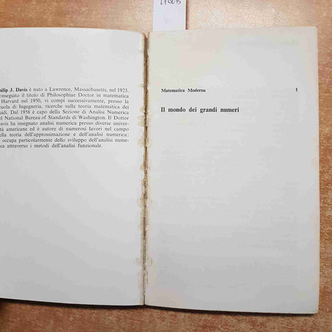 IL MONDO DEI GRANDI NUMERI matematica moderna PHILIP J. DAVIS 1966 zanichelli
