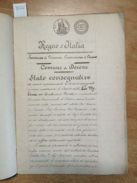 ATTO NOTARILE REGNO D'ITALIA 1912 CASCINA MELINA IN DOVERA - LODI TORMO (2