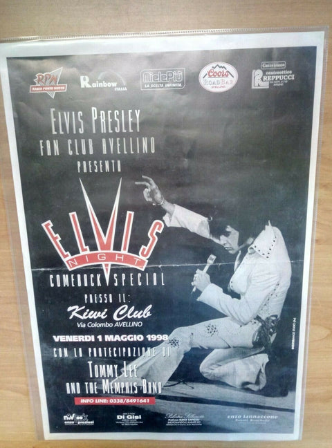 ELVIS PRESLEY NIGHT COMEBACK SPECIAL ORIGINAL POSTER AVELLINO 1 MAGGIO 1998 KIWI