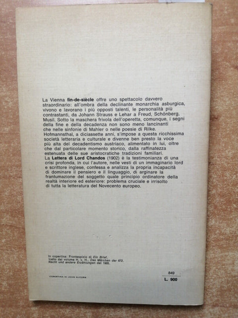 HUGO VON HOFMANNSTHAL - EIN BRIEF LETTERA DI LORD CHANDOS - 1974 RIZZOLI (2