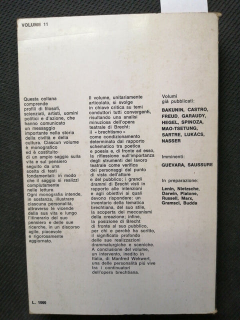 BERTOLT BRECHT - la vita, il pensiero, i testi esemplari - 1971 - SANSONI (