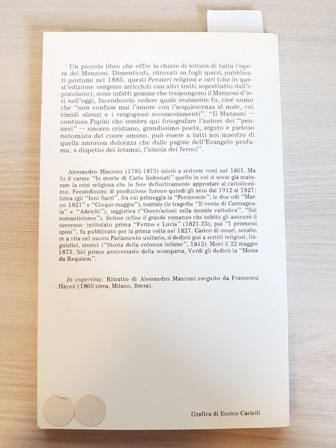 PENSIERI RELIGIOSI E VARI - ALESSANDRO MANZONI - LOGOS 1986 Pomilio Sarale(