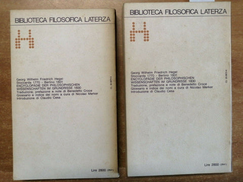 HEGEL - ENCICLOPEDIA - 2 VOLUMI - LATERZA - 1975 - (2484i) SCIENZE FIL