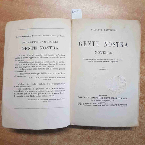 GIUSEPPE FANCIULLI - GENTE NOSTRA novelle 1933 SEI 4°EDIZIONE