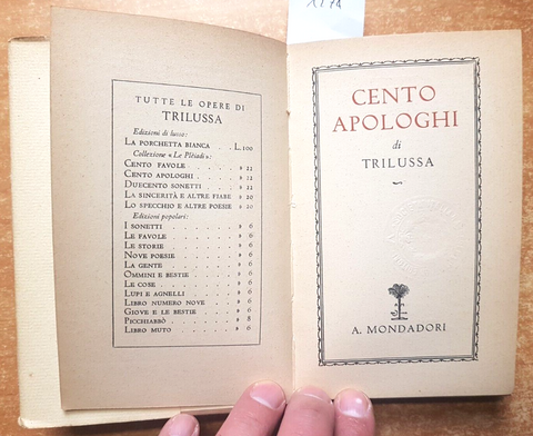 CENTO APOLOGHI DI TRILUSSA - MONDADORI 1941 ILLUSTRATO romanesco poesie (12