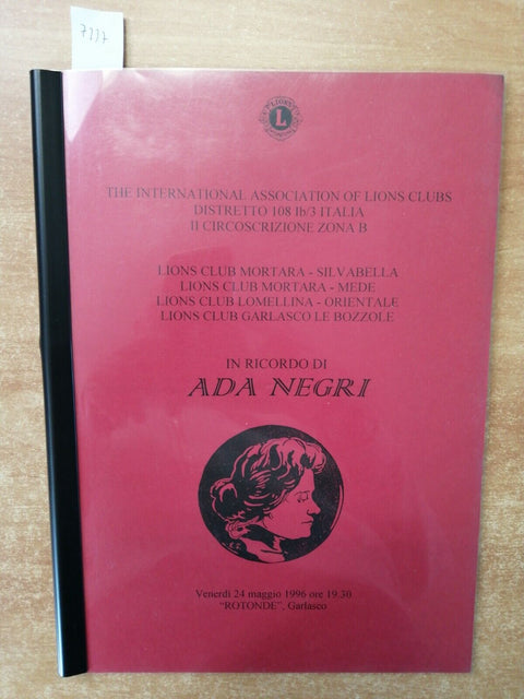 In ricordo di ADA NEGRI - Lions club MORTARA Le Rotonde Garlasco 1996 poesie7237