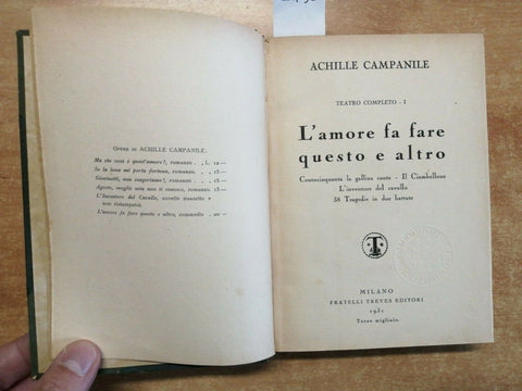 Achille Campanile - L'AMORE FA FARE QUESTO E ALTRO - Treves 1931 rilegato