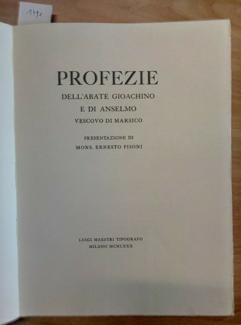 PROFEZIE DELL'ABATE GIOACHINO E ANSELMO VESCOVO DI MARSICO 1980 MAESTRI (1