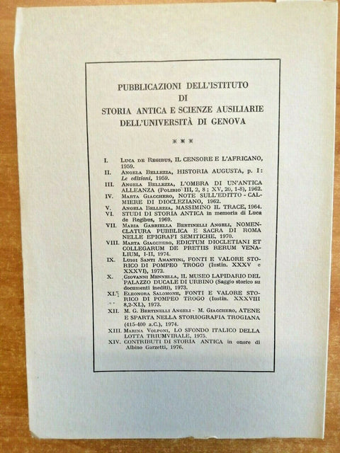 CONTRIBUTI DI STORIA ANTICA IN ONORE DI ALBINO GARZETTI 1976 GENOVA(4451