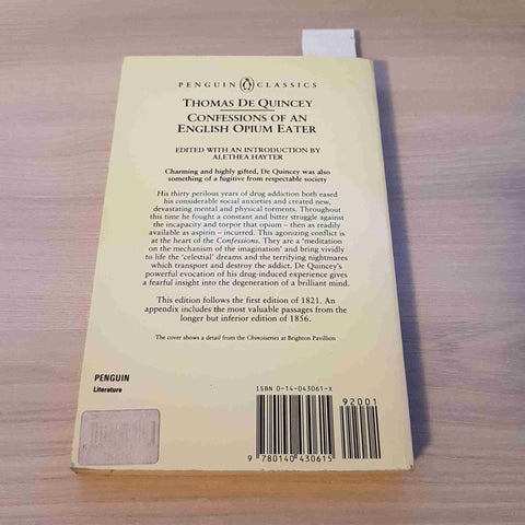 CONFESSIONS OF AN ENGLISH OPIUM EATER - THOMAS DE QUINCEY - PENGUIN - 1986