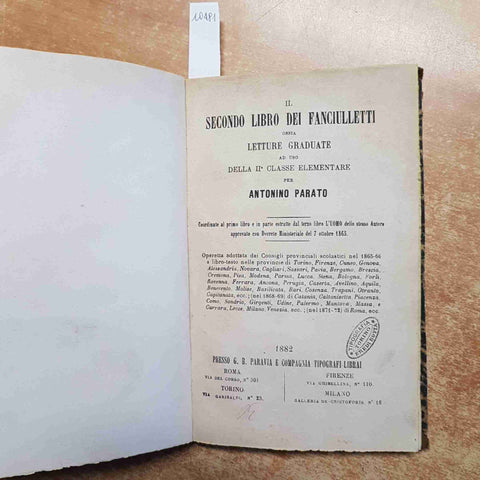 IL SECONDO LIBRO DEI FANCIULLETTI letture graduate 2° CLASSE ELEMENTARE 1882