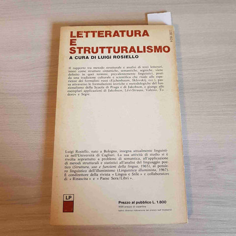 LETTERATURA E STRUTTURALISMO - LUIGI ROSIELLO - ZANICHELLI - 1976